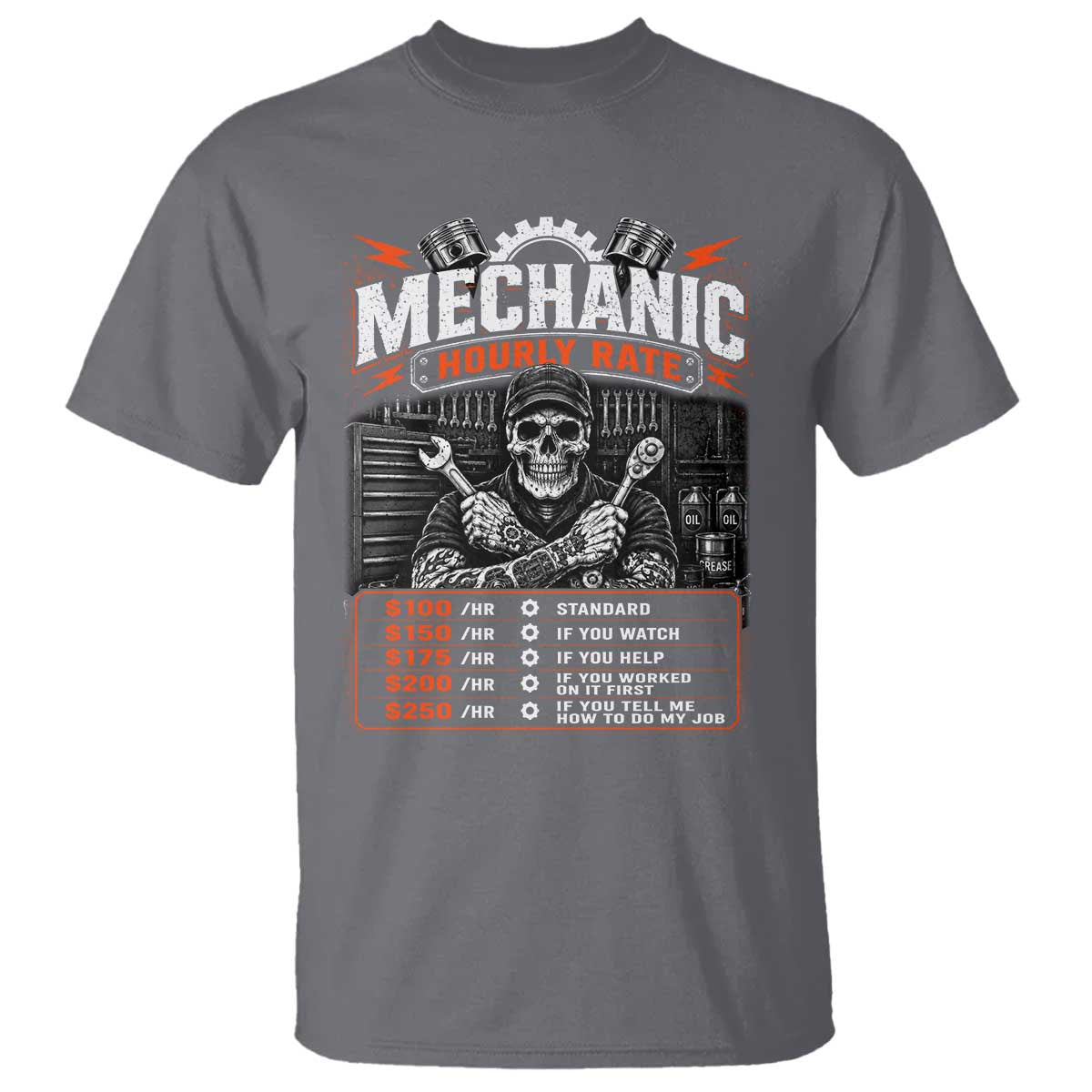 Mechanic Skeleton T Shirt Funny Hourly Rate Auto Car Garage Labor Rates