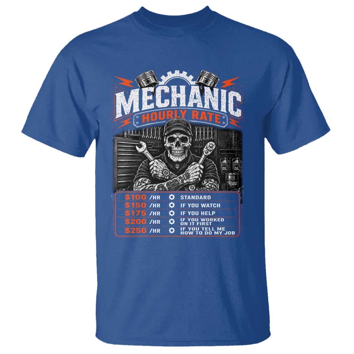 Mechanic Skeleton T Shirt Funny Hourly Rate Auto Car Garage Labor Rates