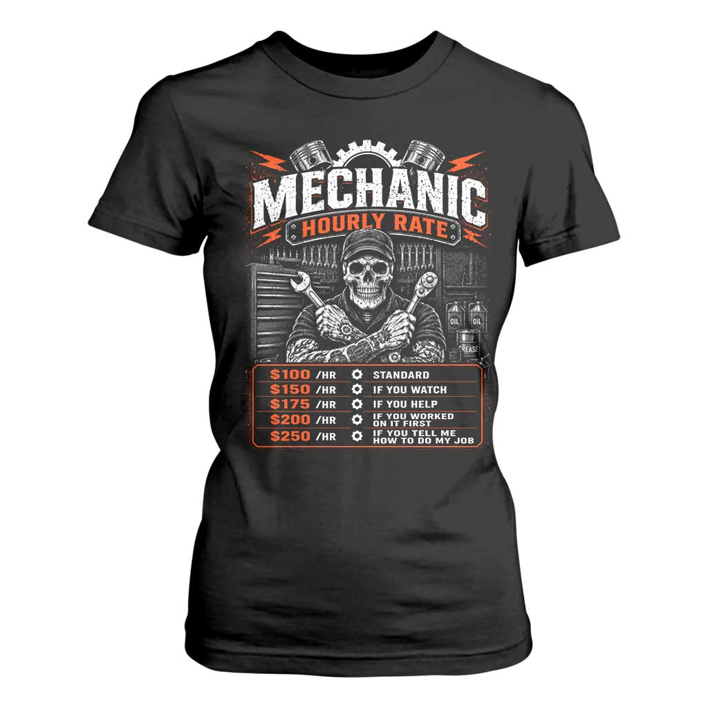 Mechanic Skeleton T Shirt For Women Funny Hourly Rate Auto Car Garage Labor Rates
