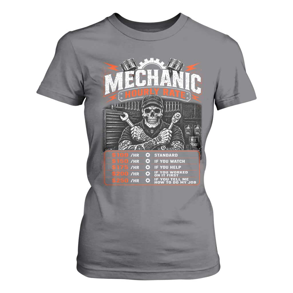 Mechanic Skeleton T Shirt For Women Funny Hourly Rate Auto Car Garage Labor Rates