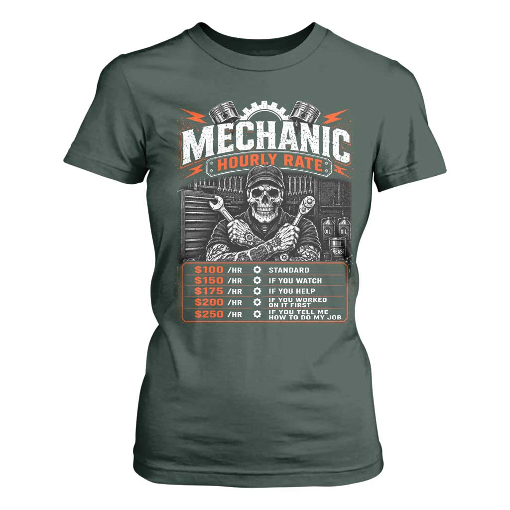 Mechanic Skeleton T Shirt For Women Funny Hourly Rate Auto Car Garage Labor Rates