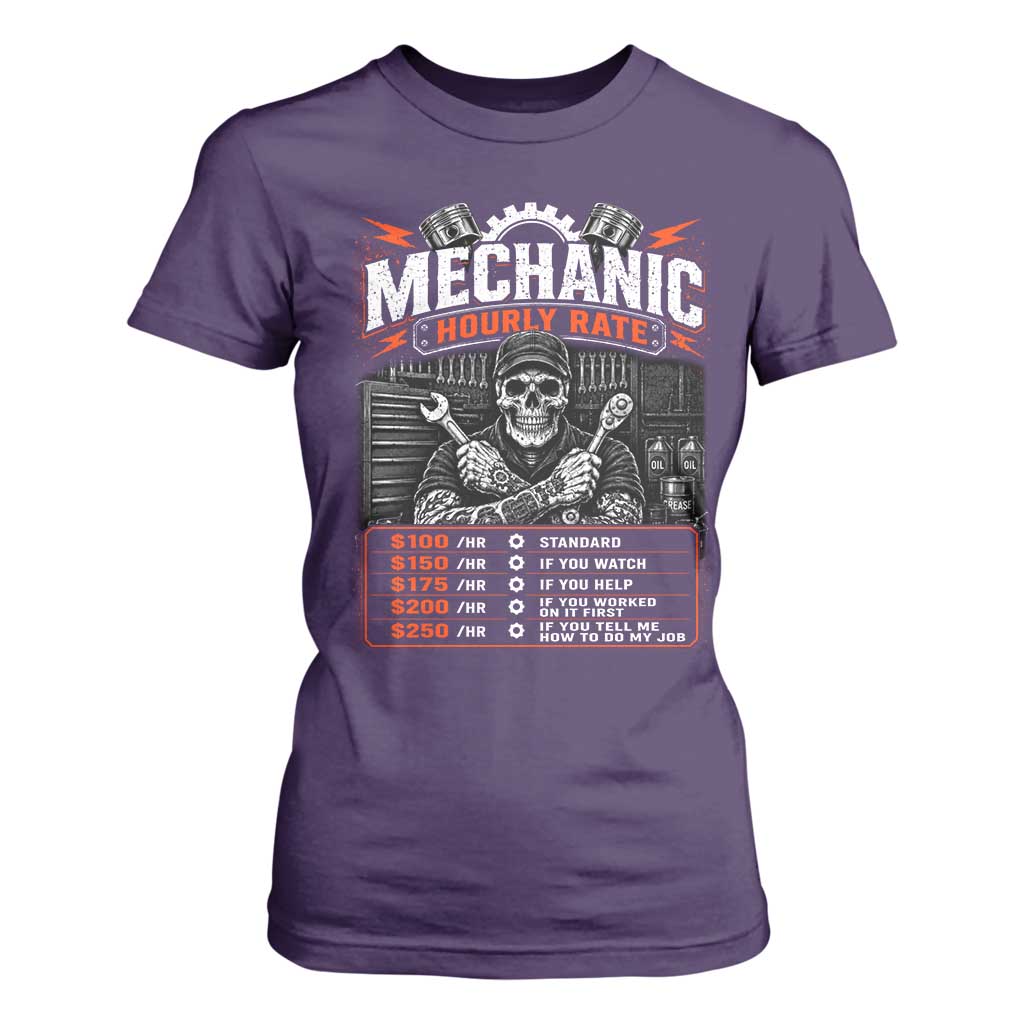 Mechanic Skeleton T Shirt For Women Funny Hourly Rate Auto Car Garage Labor Rates