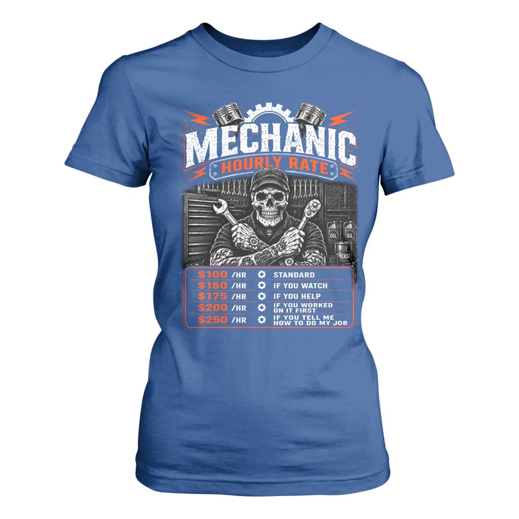 Mechanic Skeleton T Shirt For Women Funny Hourly Rate Auto Car Garage Labor Rates