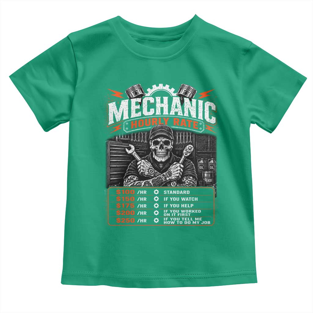 Mechanic Skeleton Toddler T Shirt Funny Hourly Rate Auto Car Garage Labor Rates