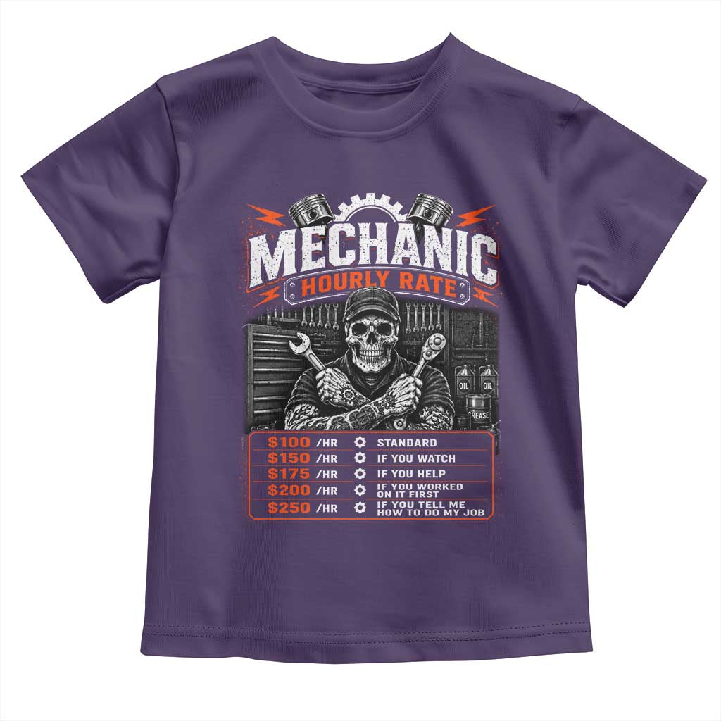 Mechanic Skeleton Toddler T Shirt Funny Hourly Rate Auto Car Garage Labor Rates