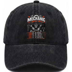 Mechanic Skeleton Washed Cotton Baseball Cap Funny Hourly Rate Auto Car Garage Labor Rates