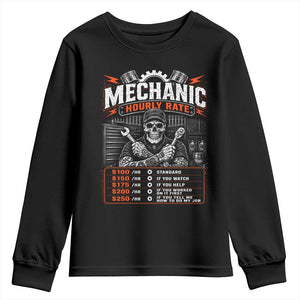 Mechanic Skeleton Youth Sweatshirt Funny Hourly Rate Auto Car Garage Labor Rates