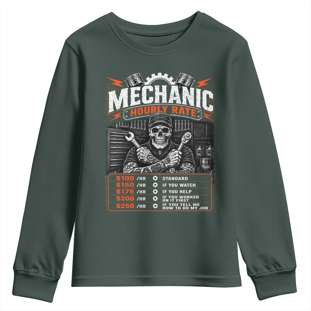 Mechanic Skeleton Youth Sweatshirt Funny Hourly Rate Auto Car Garage Labor Rates