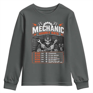 Mechanic Skeleton Youth Sweatshirt Funny Hourly Rate Auto Car Garage Labor Rates
