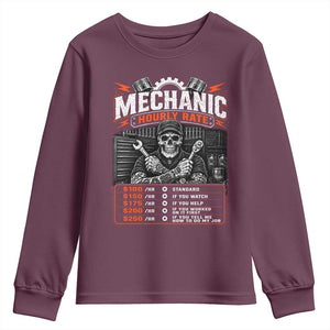 Mechanic Skeleton Youth Sweatshirt Funny Hourly Rate Auto Car Garage Labor Rates
