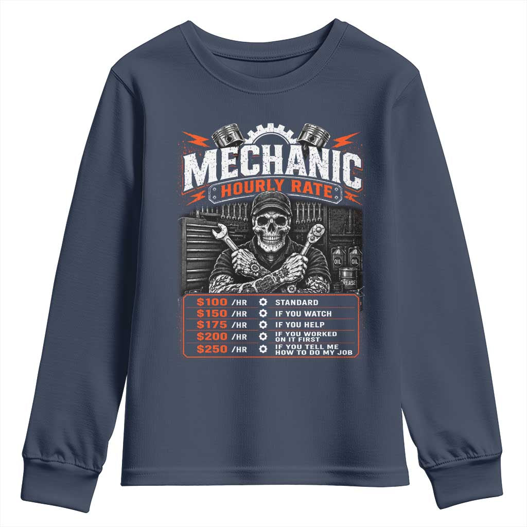 Mechanic Skeleton Youth Sweatshirt Funny Hourly Rate Auto Car Garage Labor Rates