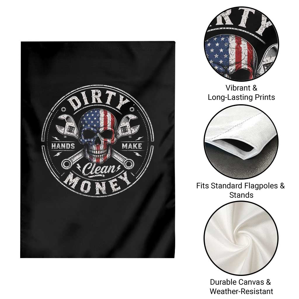 Mechanic Skeleton Garden Flag My Hands May Be Dirty But My Money is Clean Auto Repair Garage