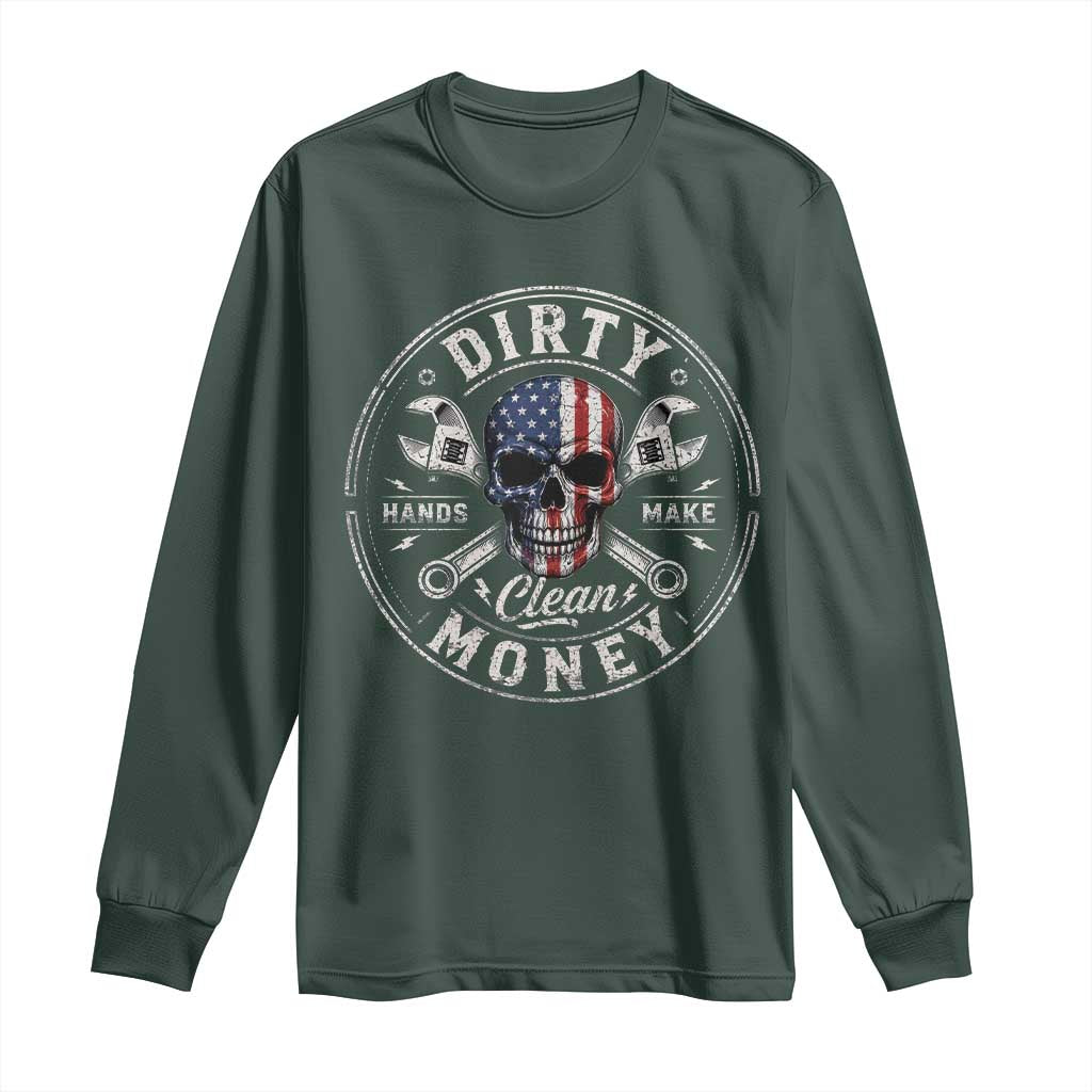 Mechanic Skeleton Long Sleeve Shirt My Hands May Be Dirty But My Money is Clean Auto Repair Garage