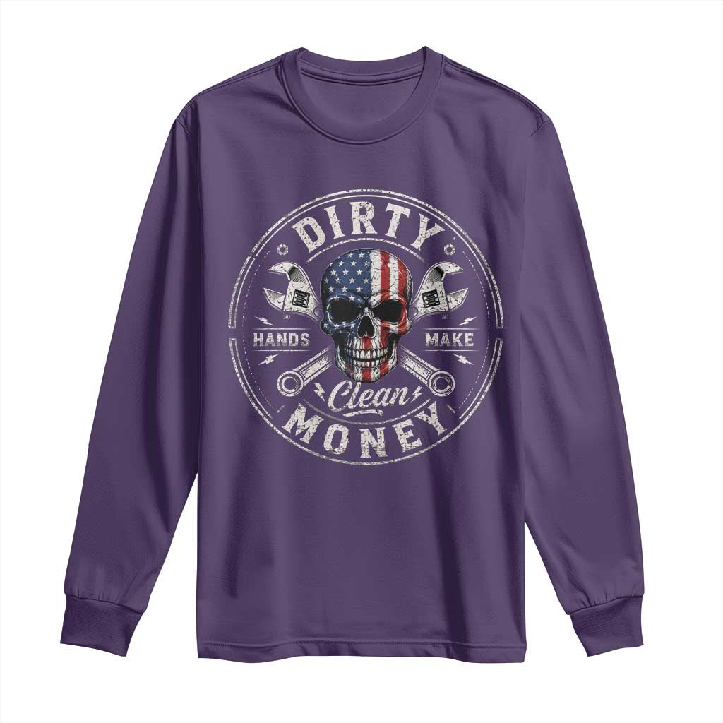 Mechanic Skeleton Long Sleeve Shirt My Hands May Be Dirty But My Money is Clean Auto Repair Garage