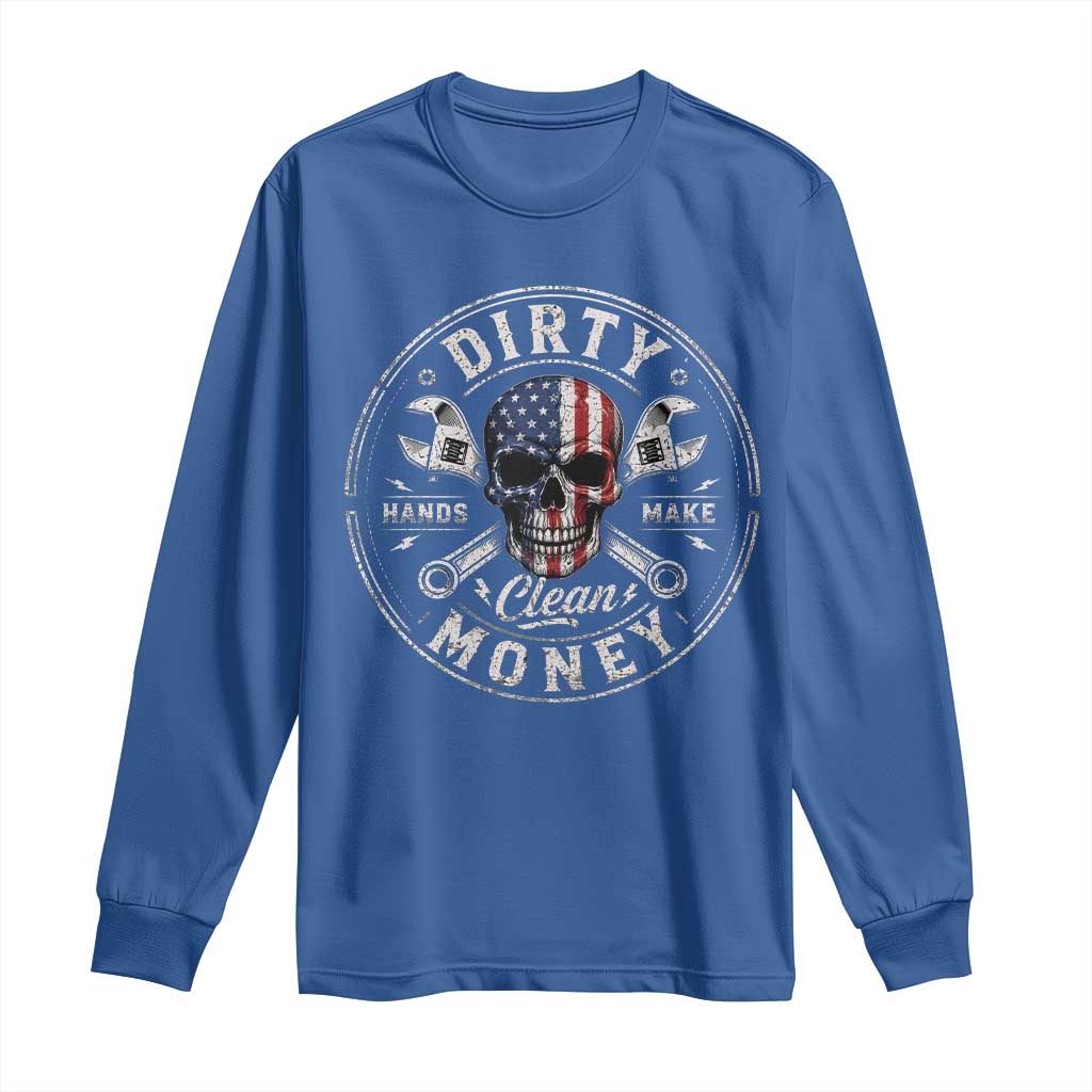 Mechanic Skeleton Long Sleeve Shirt My Hands May Be Dirty But My Money is Clean Auto Repair Garage