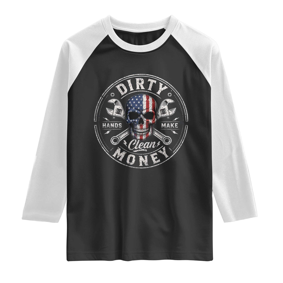 Mechanic Skeleton Raglan Shirt My Hands May Be Dirty But My Money is Clean Auto Repair Garage
