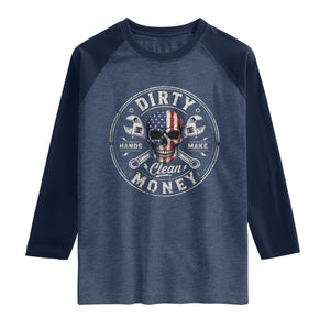 Mechanic Skeleton Raglan Shirt My Hands May Be Dirty But My Money is Clean Auto Repair Garage
