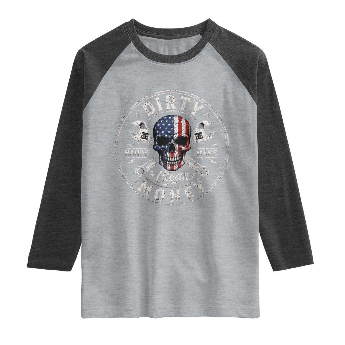Mechanic Skeleton Raglan Shirt My Hands May Be Dirty But My Money is Clean Auto Repair Garage