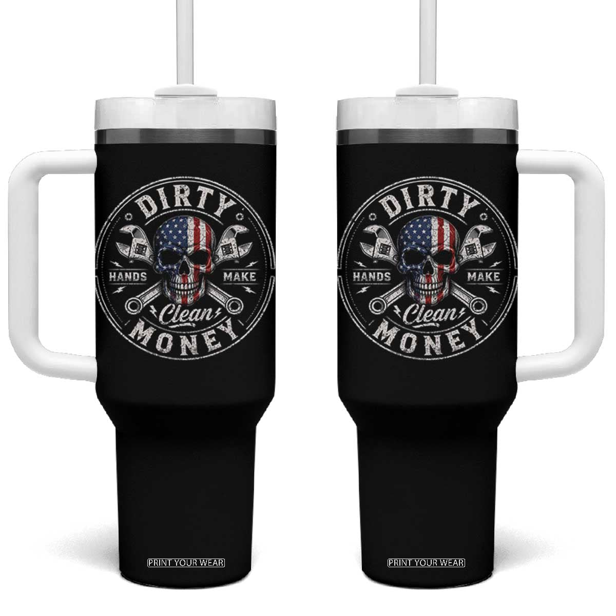 Mechanic Skeleton Tumbler With Handle My Hands May Be Dirty But My Money is Clean Auto Repair Garage TS10 One Size: 40 oz Black Print Your Wear