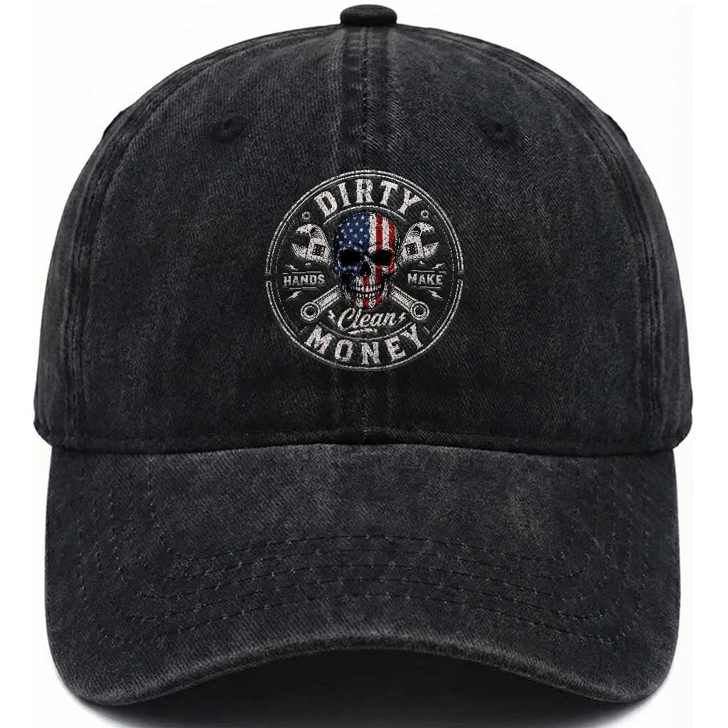 Mechanic Skeleton Washed Cotton Baseball Cap My Hands May Be Dirty But My Money is Clean Auto Repair Garage