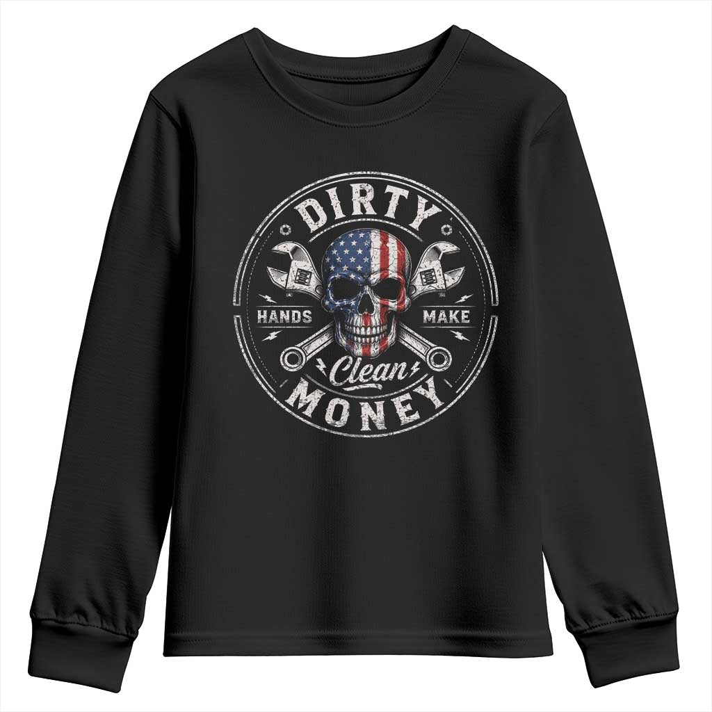 Mechanic Skeleton Youth Sweatshirt My Hands May Be Dirty But My Money is Clean Auto Repair Garage
