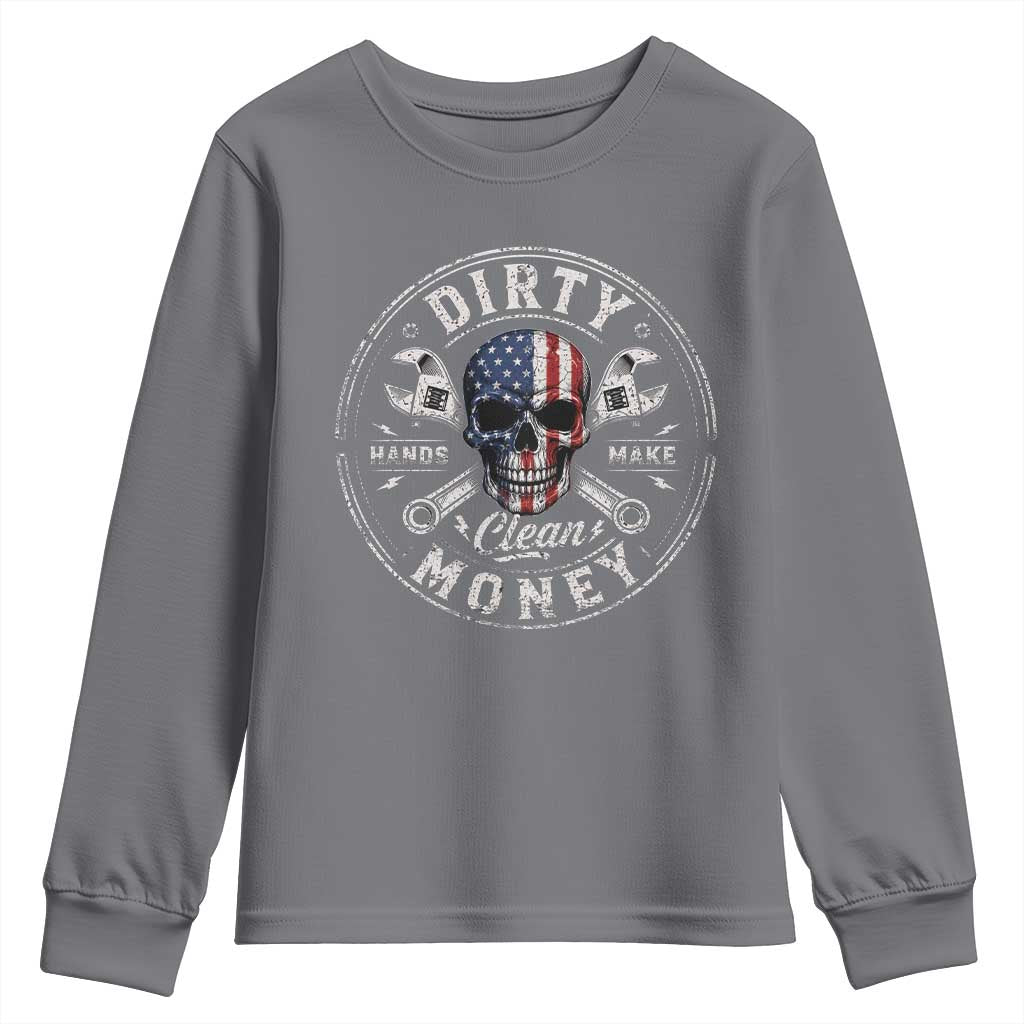 Mechanic Skeleton Youth Sweatshirt My Hands May Be Dirty But My Money is Clean Auto Repair Garage