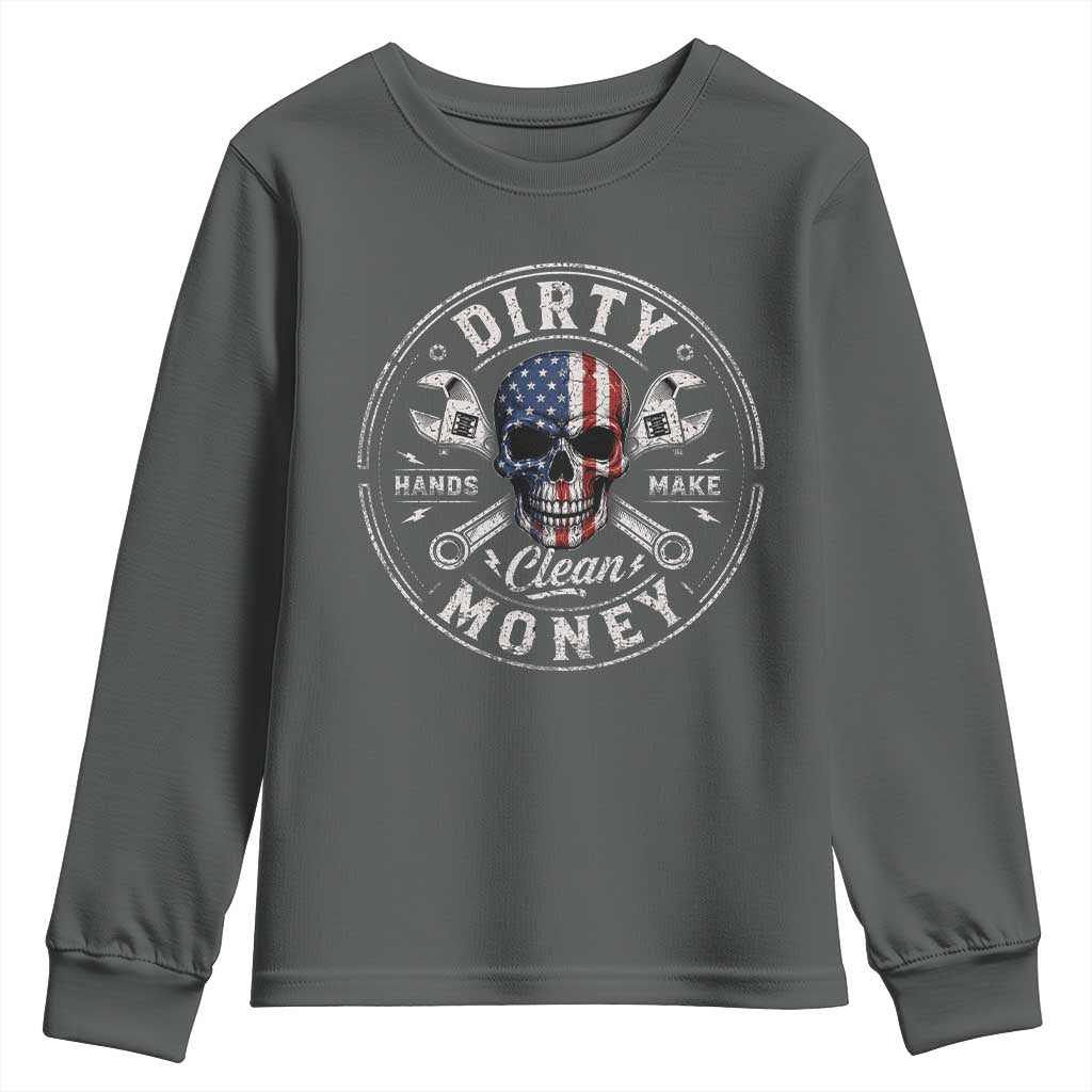 Mechanic Skeleton Youth Sweatshirt My Hands May Be Dirty But My Money is Clean Auto Repair Garage