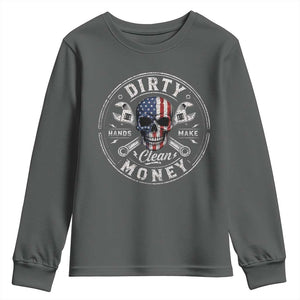 Mechanic Skeleton Youth Sweatshirt My Hands May Be Dirty But My Money is Clean Auto Repair Garage