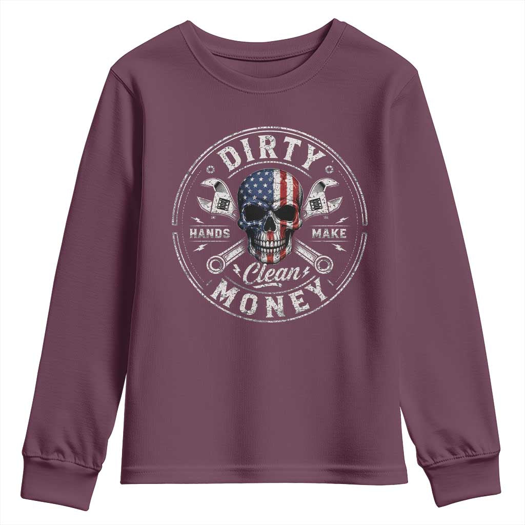 Mechanic Skeleton Youth Sweatshirt My Hands May Be Dirty But My Money is Clean Auto Repair Garage
