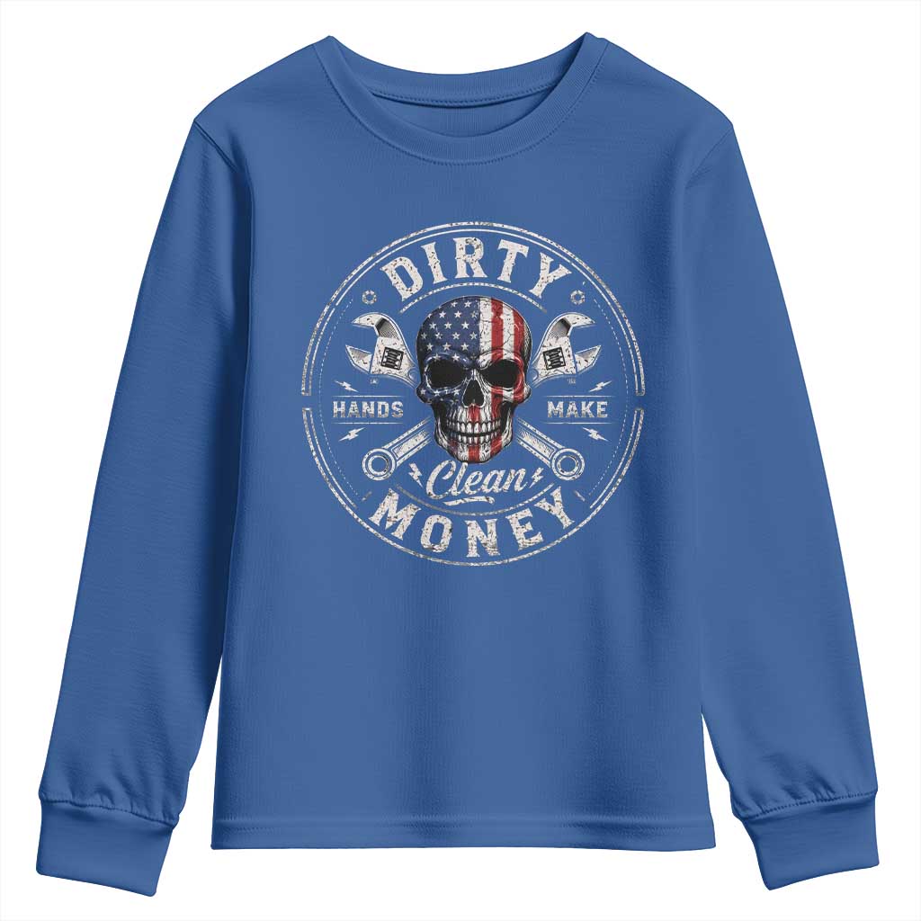 Mechanic Skeleton Youth Sweatshirt My Hands May Be Dirty But My Money is Clean Auto Repair Garage