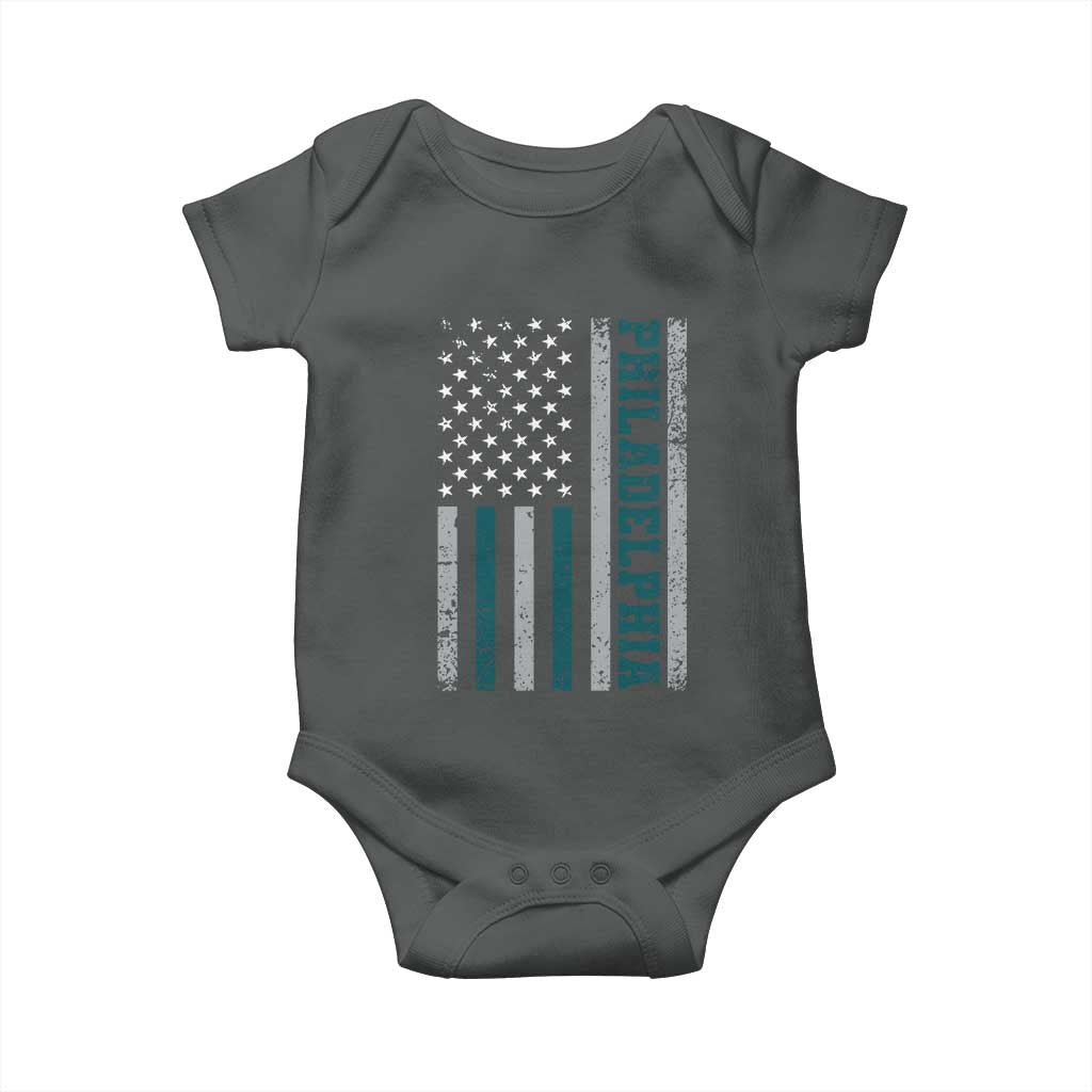PFE Game Day Baby Onesie Retro American Flag Philly Lover TS10 Dark Heather Print Your Wear