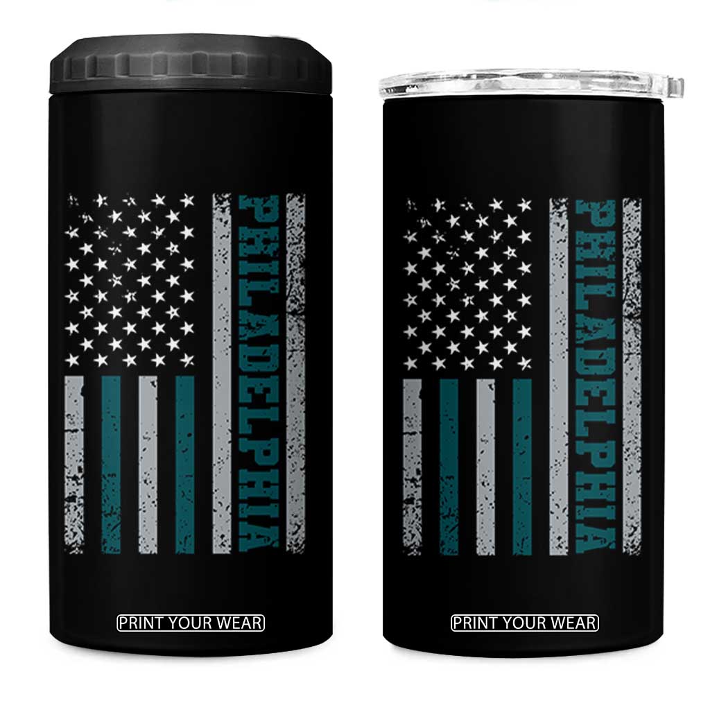 Philadelphia 4 in 1 Can Cooler Tumbler Retro American Flag Philly Fan TS10 One Size: 16 oz Black Print Your Wear
