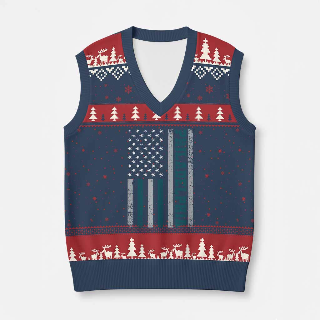 PFE Game Day V-Neck Knit Sweater Vest Retro American Flag Philly Lover TS10 Navy Red Print Your Wear