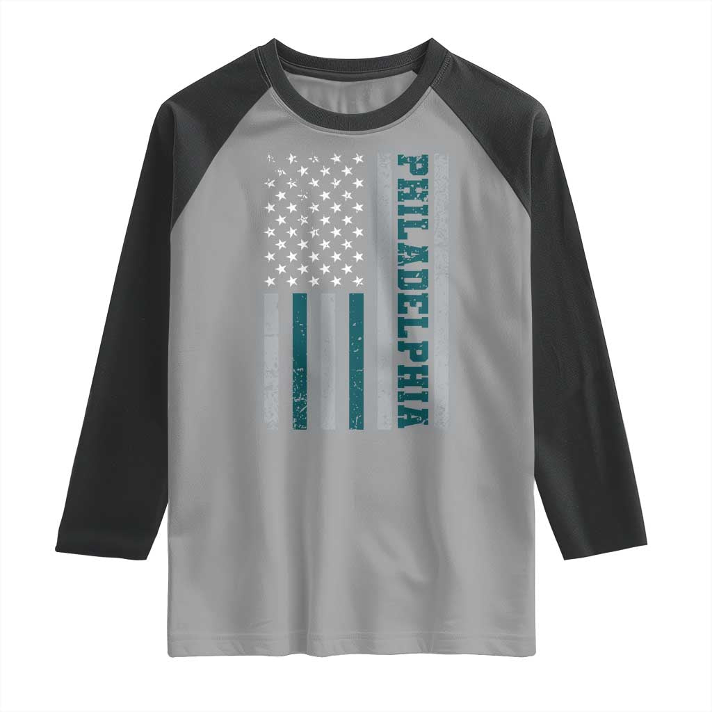 PFE Game Day Raglan Shirt Retro American Flag Philly Lover TS10 Sport Gray Black Print Your Wear