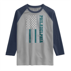 PFE Game Day Raglan Shirt Retro American Flag Philly Lover TS10 Sport Gray Navy Print Your Wear