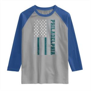 PFE Game Day Raglan Shirt Retro American Flag Philly Lover TS10 Sport Gray Royal Print Your Wear