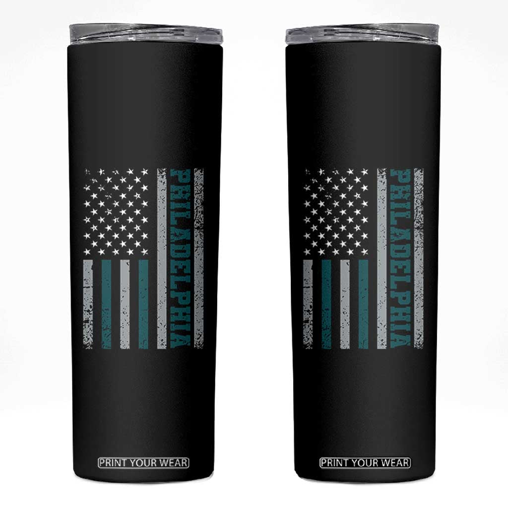 PFE Game Day Skinny Tumbler Retro American Flag Philly Lover TS10 Black Print Your Wear