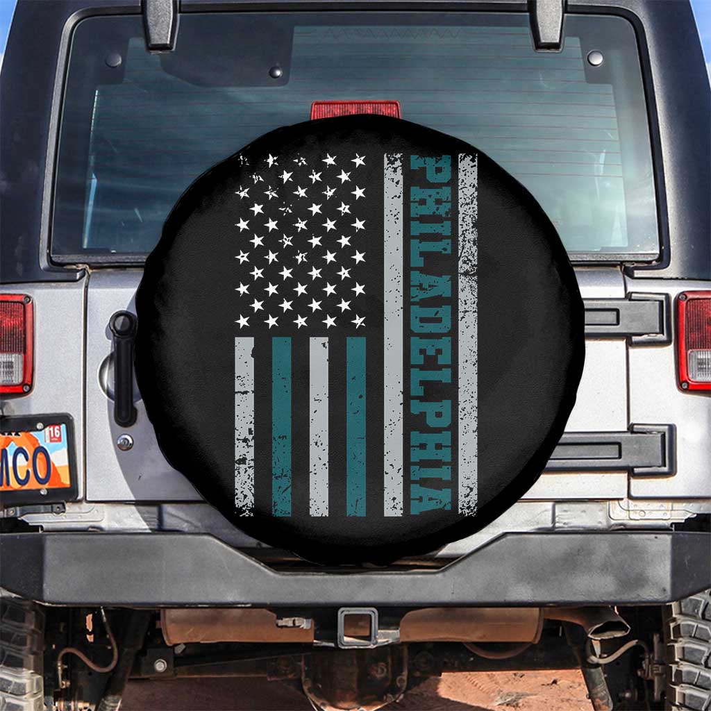 Philadelphia Spare Tire Cover Retro American Flag Philly Fan TS10 No hole Black Print Your Wear