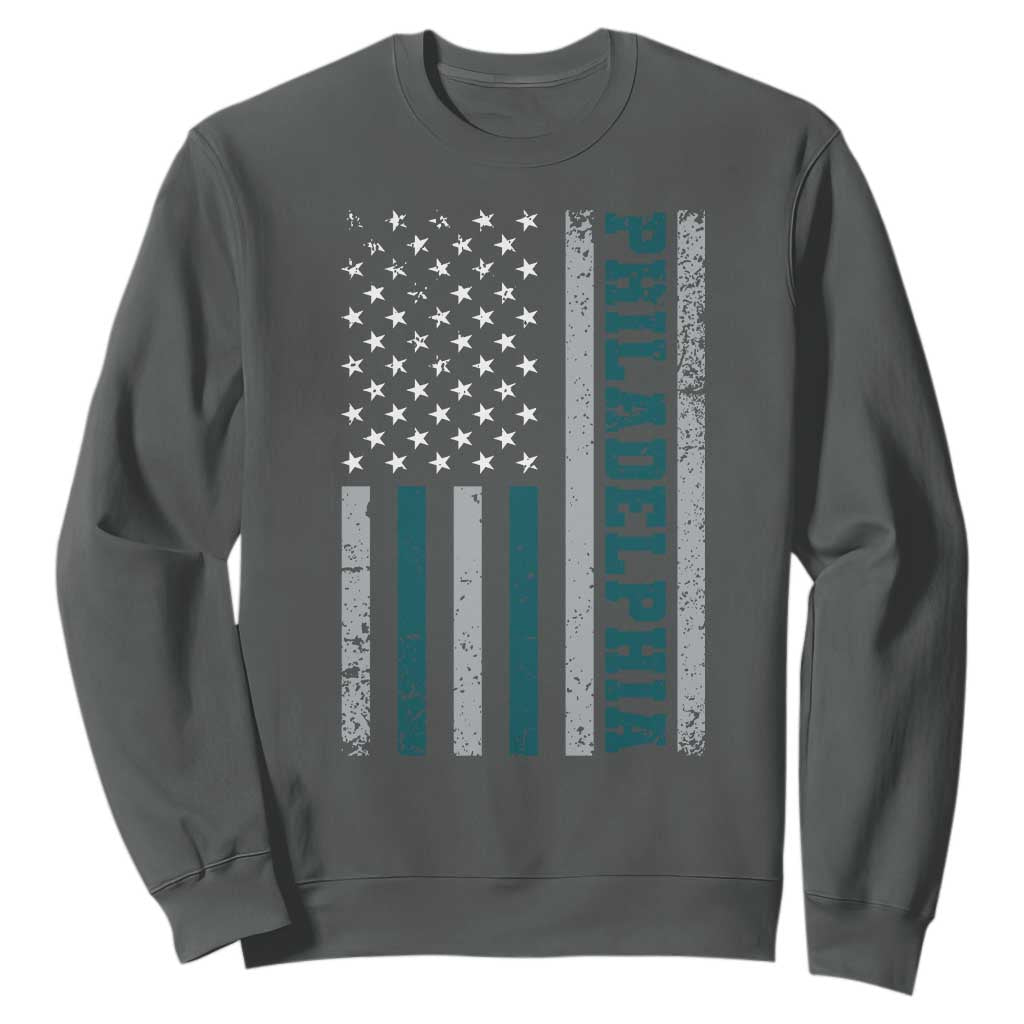 PFE Game Day Sweatshirt Retro American Flag Philly Lover TS10 Dark Heather Print Your Wear