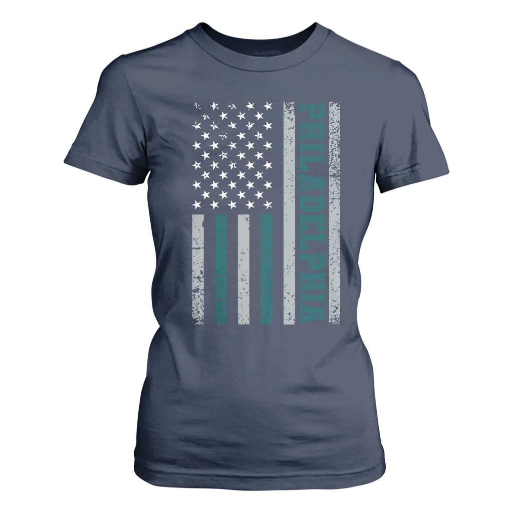 PFE Game Day T Shirt For Women Retro American Flag Philly Lover TS10 Navy Print Your Wear