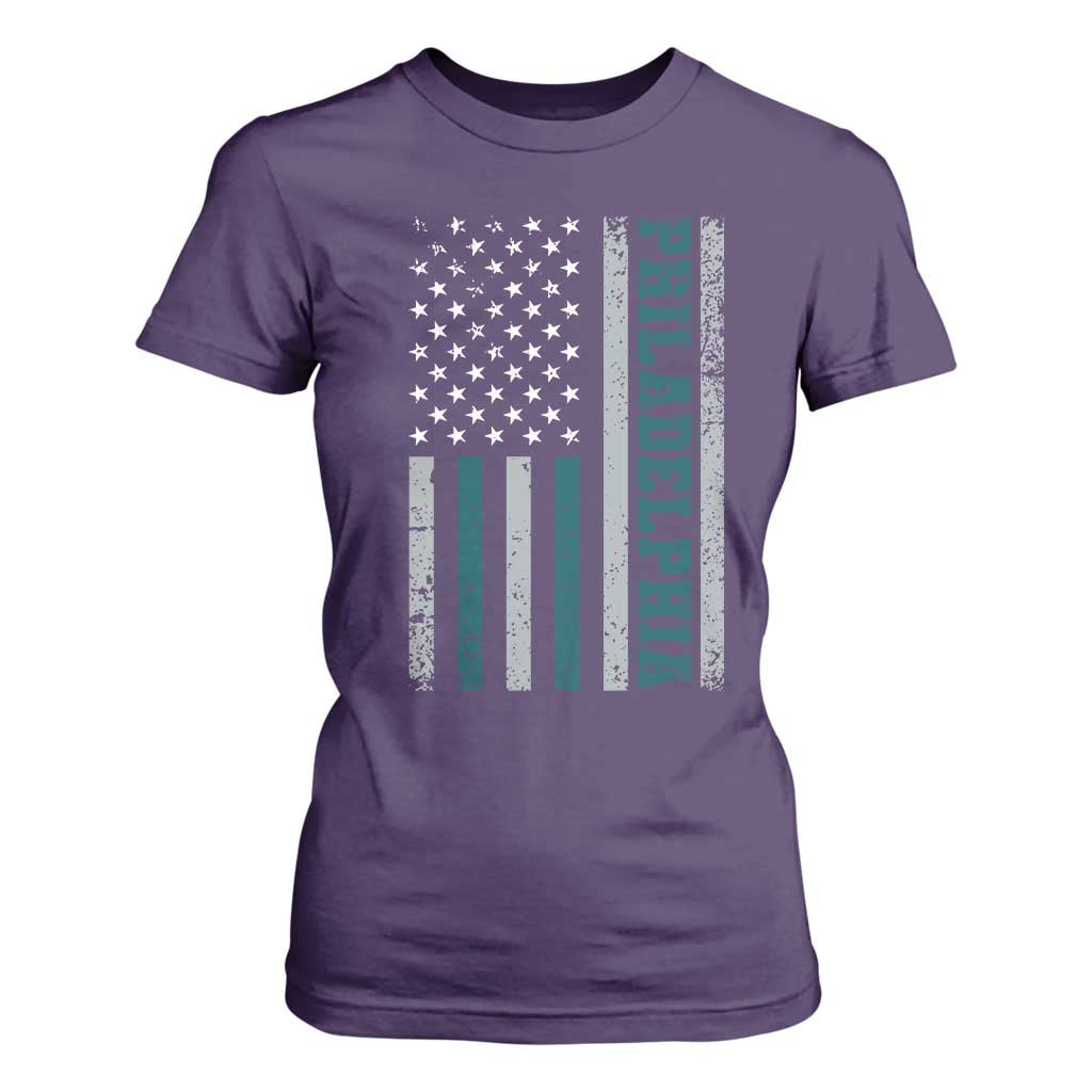 PFE Game Day T Shirt For Women Retro American Flag Philly Lover TS10 Purple Print Your Wear