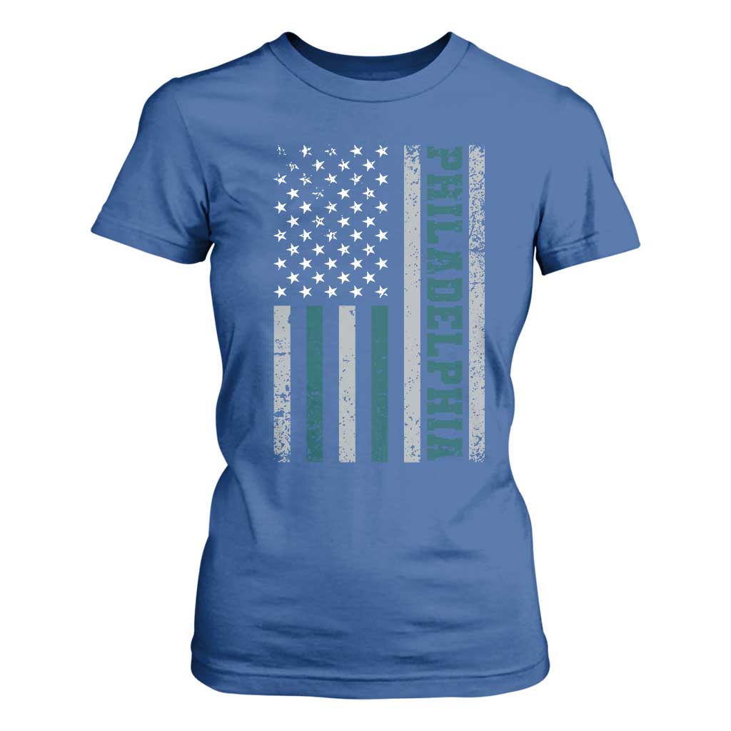 PFE Game Day T Shirt For Women Retro American Flag Philly Lover TS10 Royal Blue Print Your Wear