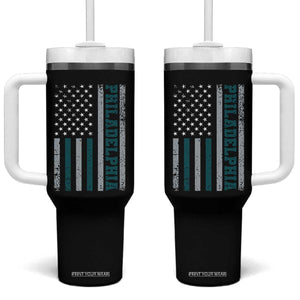 PFE Game Day Tumbler With Handle Retro American Flag Philly Lover TS10 One Size: 40 oz Black Print Your Wear