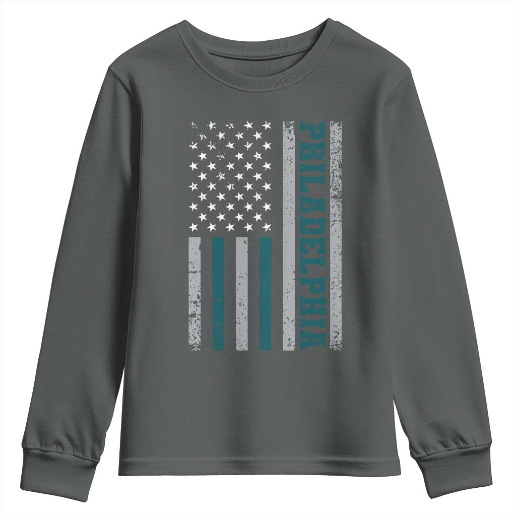 PFE Game Day Youth Sweatshirt Retro American Flag Philly Lover TS10 Dark Heather Print Your Wear