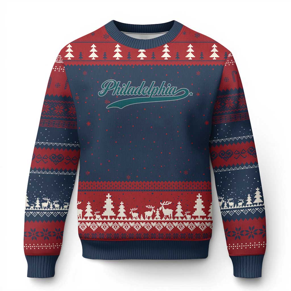 Philadelphia Ugly Christmas Sweater Mascot Vintage Sports Name TS10 Navy Red Print Your Wear