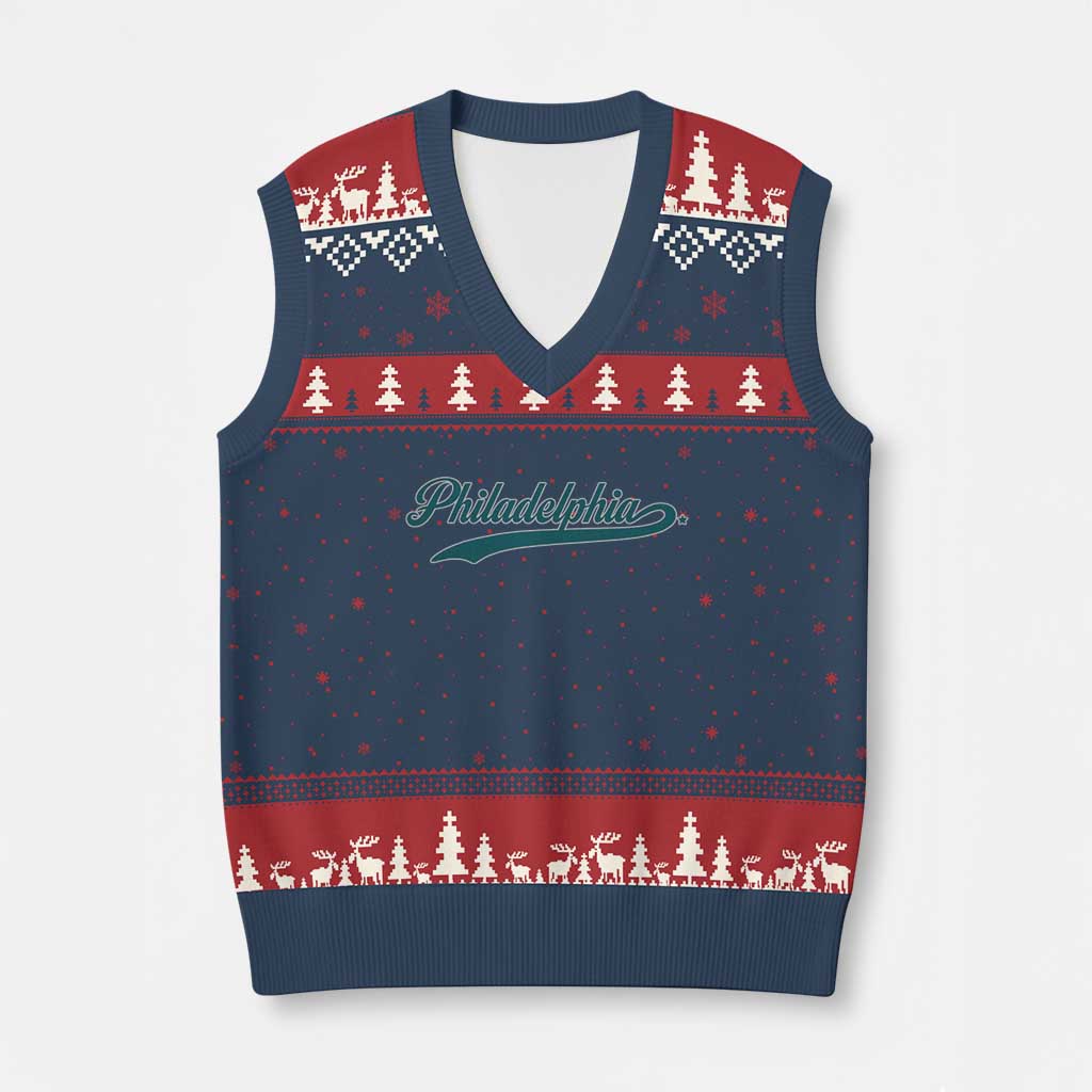 Philadelphia V-Neck Knit Sweater Vest Mascot Vintage Sports Name TS10 Navy Red Print Your Wear