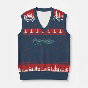 Philadelphia V-Neck Knit Sweater Vest Mascot Vintage Sports Name TS10 Navy Red Print Your Wear