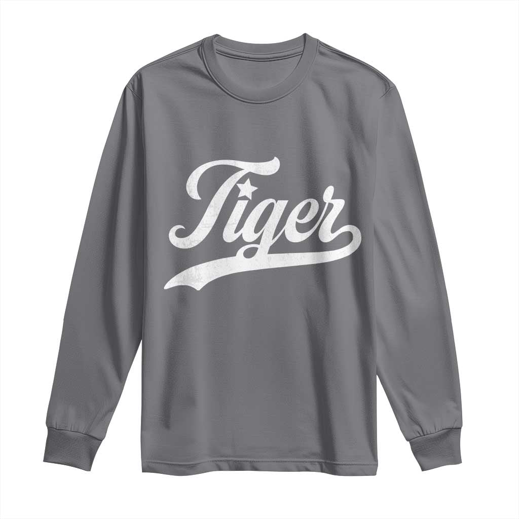 Retro Script Tiger Long Sleeve Shirt Vintage Sports Team Name TS10 Charcoal Print Your Wear