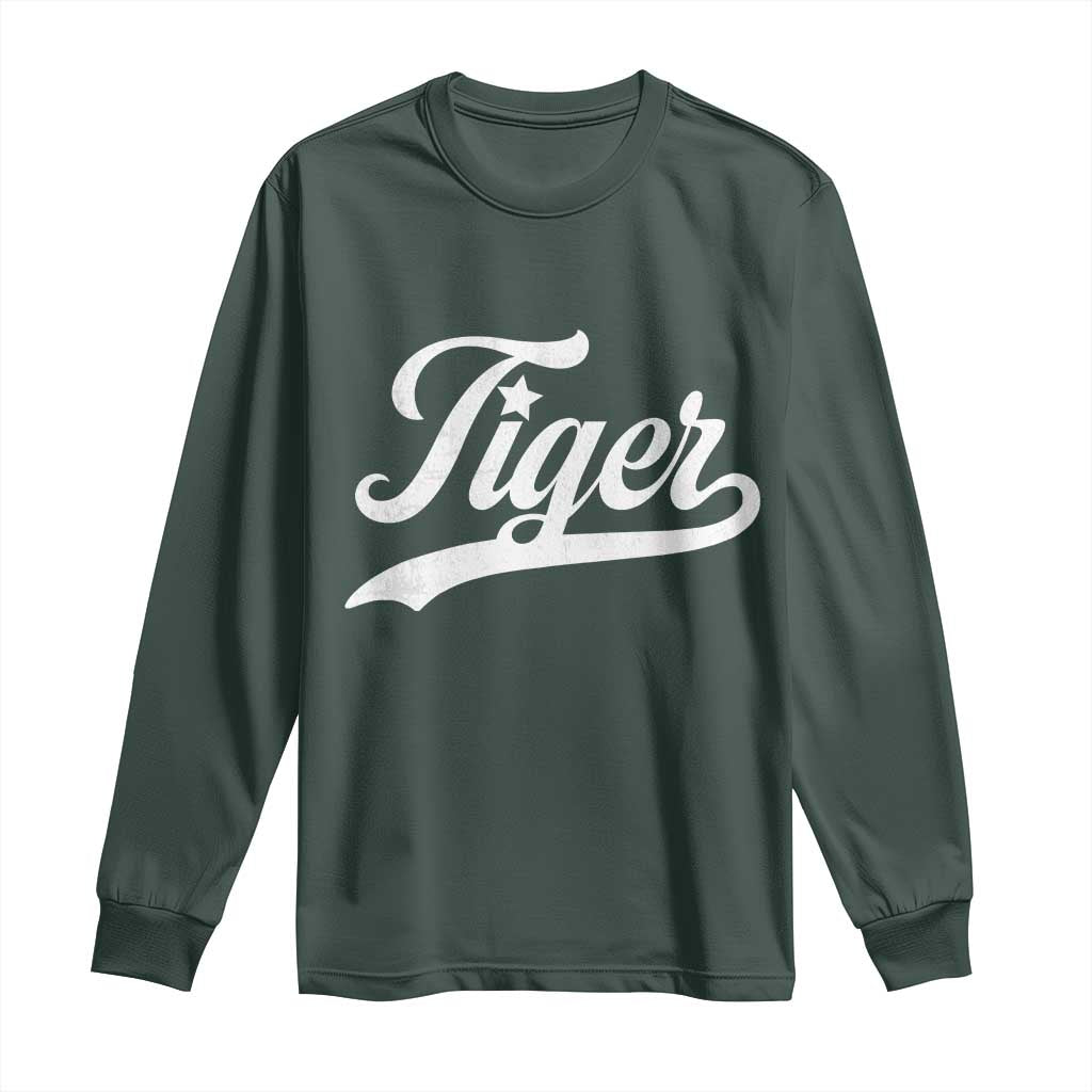 Retro Script Tiger Long Sleeve Shirt Vintage Sports Team Name TS10 Dark Forest Green Print Your Wear