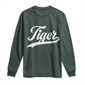 Retro Script Tigers Long Sleeve Shirt Vintage Team Name TS10 Dark Forest Green Print Your Wear